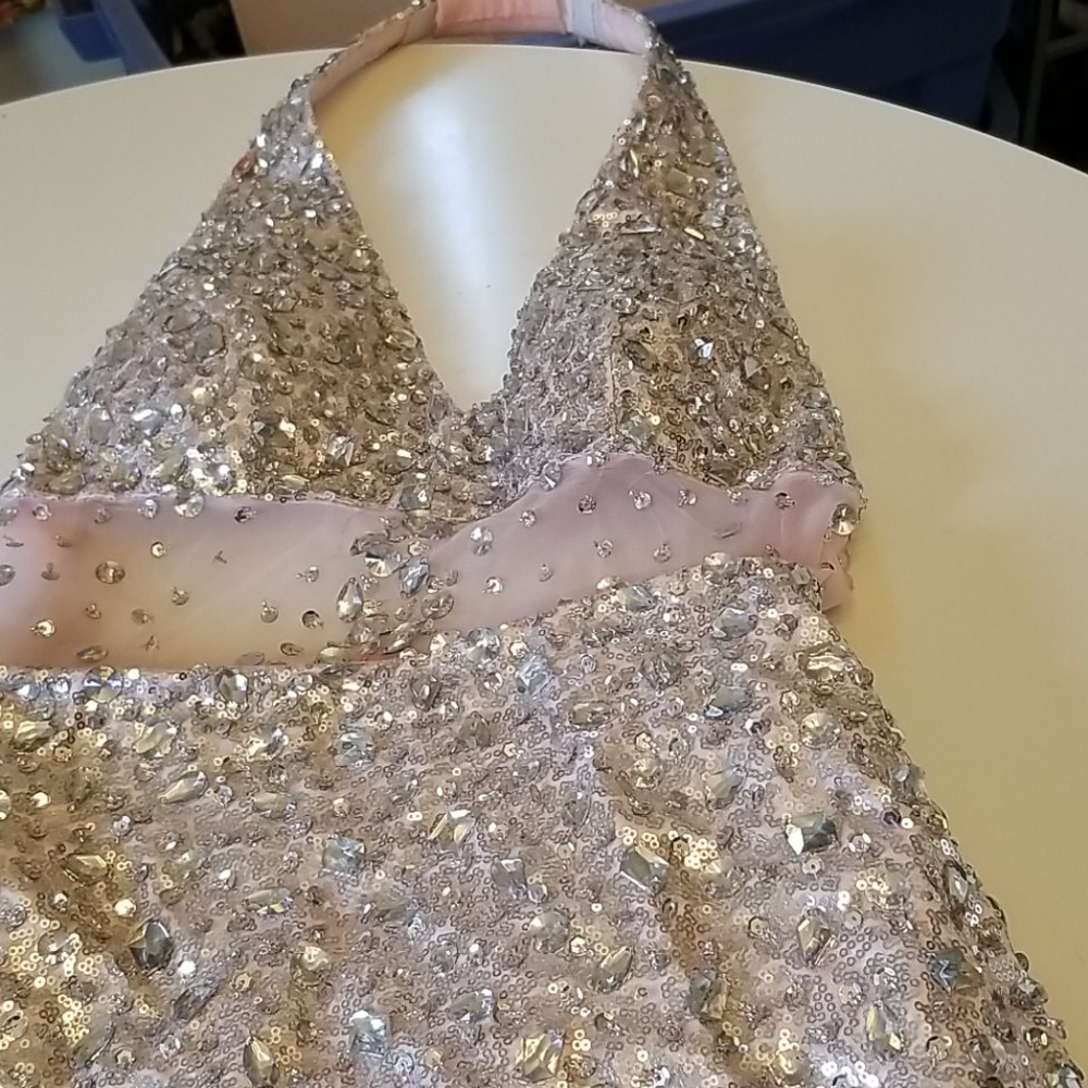 Pink sequined mermaid style prom dress